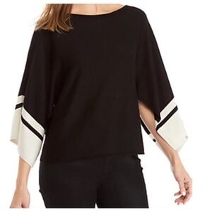 Eileen Fisher Top Tunic Shirt Sz XL 14 16 Black Ivory Bateau Striped Colorblock
